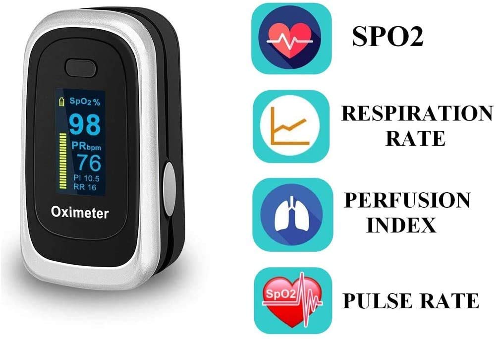 Pulsossimetro da dito professionale 4 direzioni regolabili, display OLED a 2 colori,misurazione SPO2 (± 2%, 70% ~ 99%) frequenza cardiaca (± 1 BPM 30 BPM ~ 240 BPM) e indice di perfusione (± 1%)Bianco