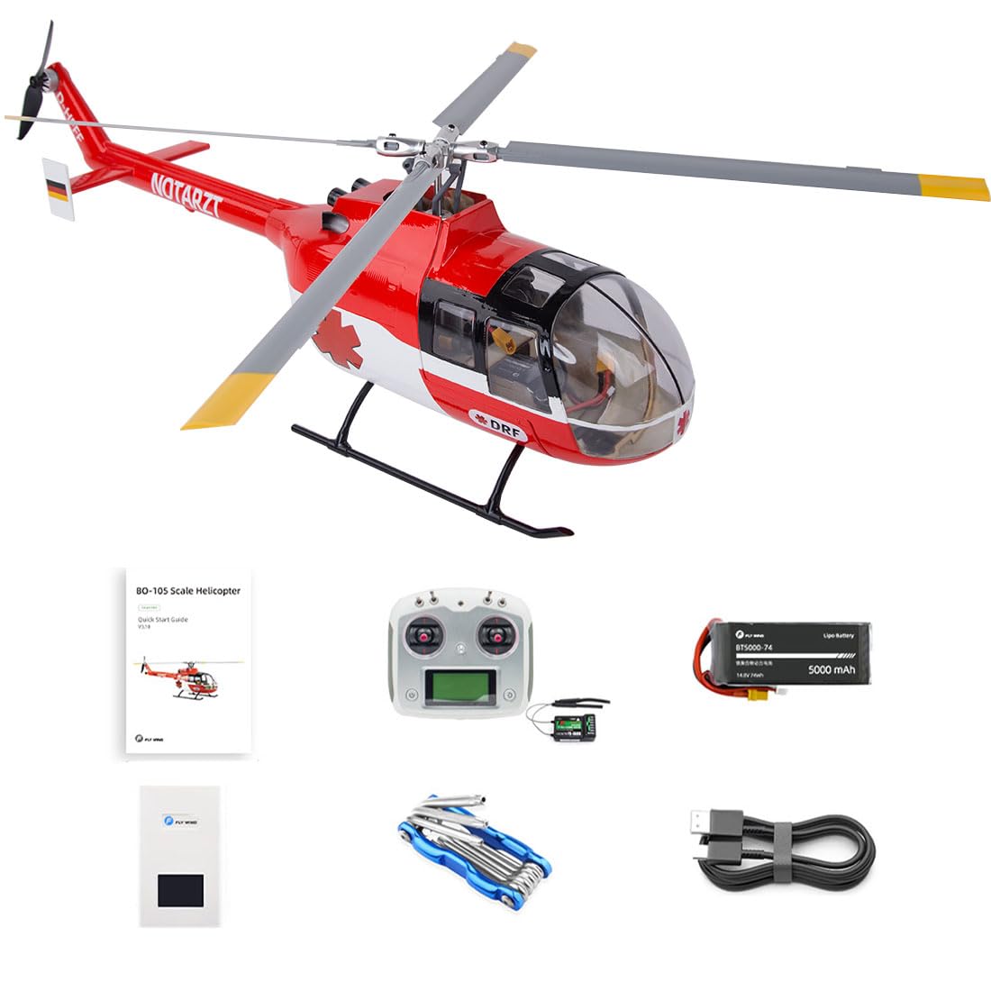 Helikopter RC GPS dla dorosłych, FLYWING BO105 470-klasa 2,4 G 6CH szybko odłączana waga śmigła RC model śmigła wojskowy model z kontrolerem lotu H1, pozycjonowanie GPS