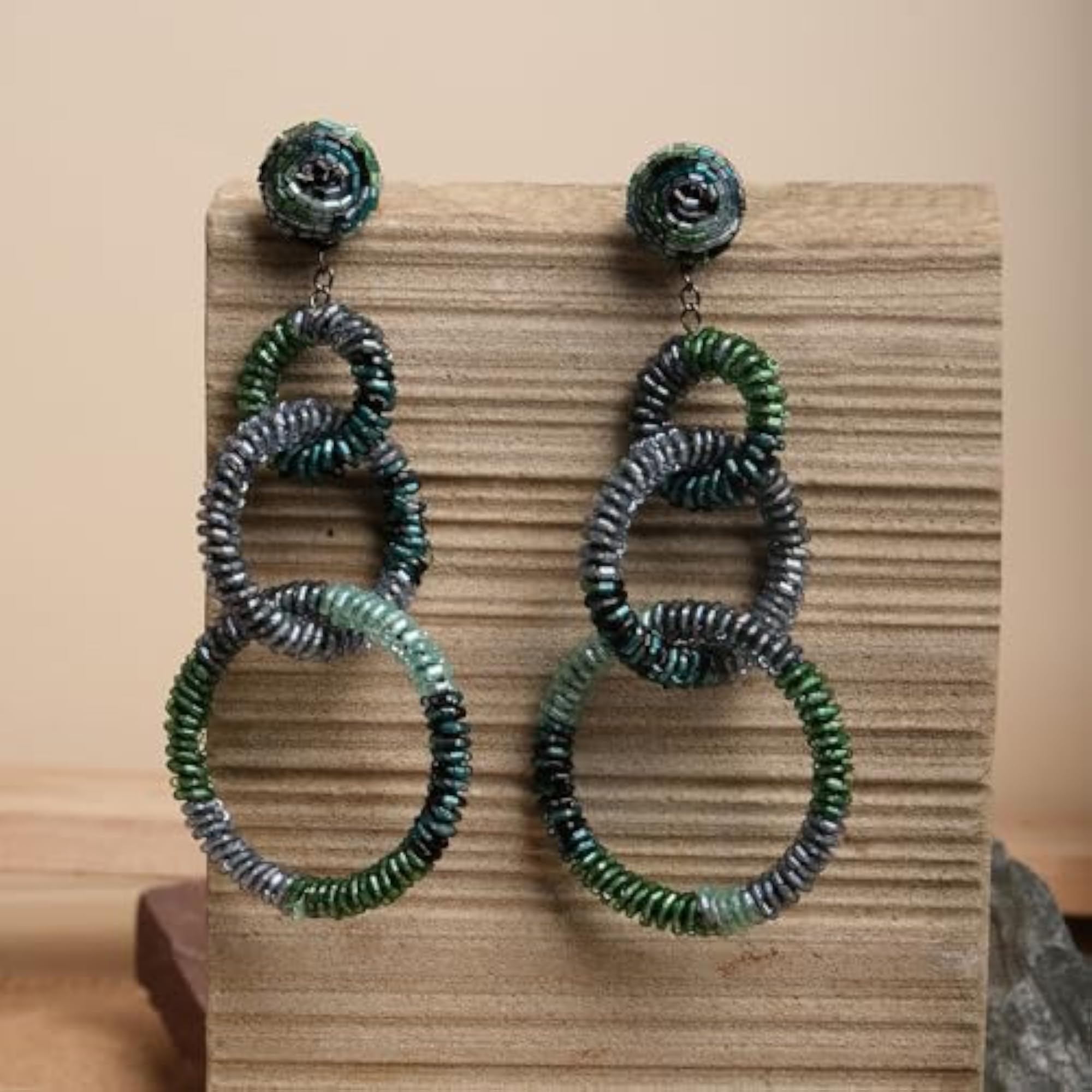 Luxury Spiral Green Drop Earrings, Diwali Special Gift Set