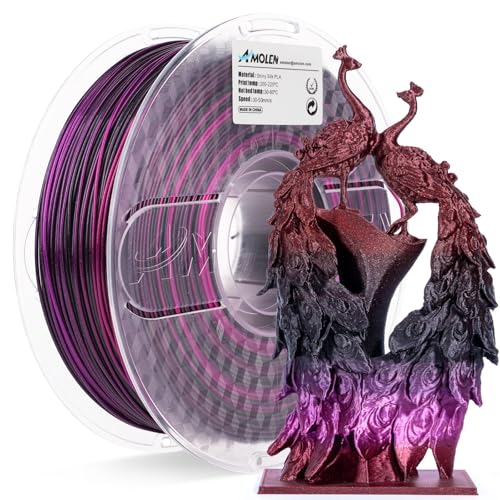 Image of AMOLEN PLA 3D Printing Filament, PLA1.75mm Silk Shiny Black Purple Red Fuchsia 3D Printer Gradient Pla Filament 1KG /2.2lb Compatible with 3D Printer and 3D Pen