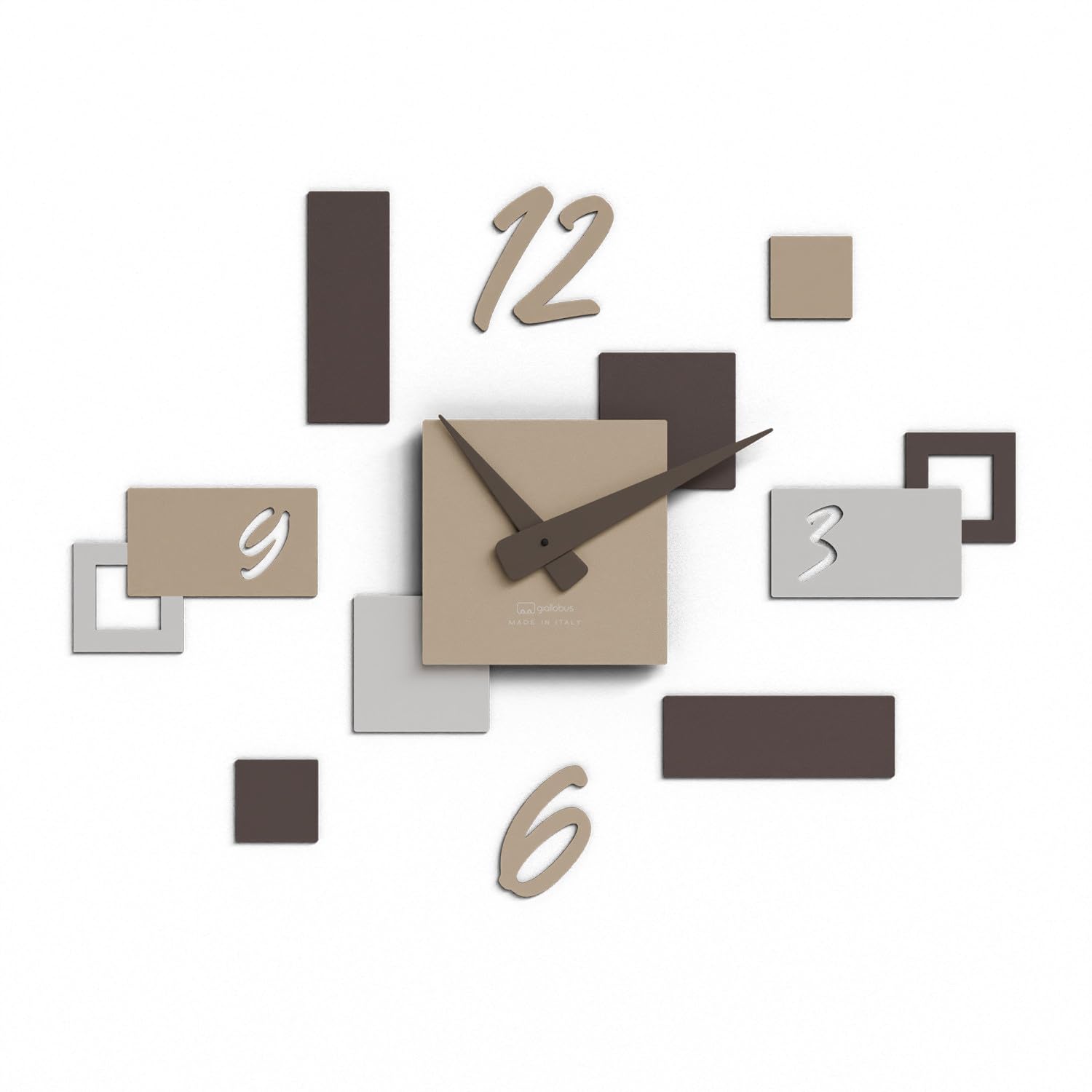 Giallobus - Geotime Uhr - Stone - MDF-Holz - Geotime - 07S_Slate - Moderne Wanduhr – 3D-Klebezahlen – Modulares Design