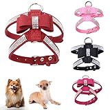 Bling Dog Harness for Girls,Rhinestone Cat Vest Harnesses with Bow Tie Puppy Kitty Cute Fancy Sparkling Pretty Crystal Diamond for Small Pet Yorkie Chihuahua,Red S