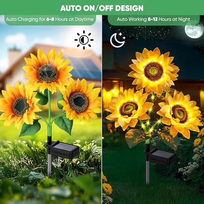 Sunflower Solar Lights Garden Decor: 6-Pack Artificial LED Solar Flower Lights Spring Summer Outdoor Decorations- Waterproof Patio Lamps for Outside Yard Pathway Walkway Porch - Gifts for Women Mom