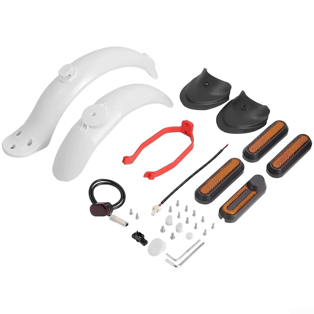 Bordfly Mudguard and Rear Light Holder Set Made of Wear-resistant ABS for Xiaomi M365/Pro Electric Scooter (White and Yellow Set)