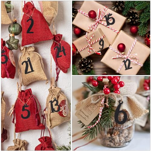 MEJOSER 1-24 Adventskalender Zahlen aus Holz Schwarz Anhänger 4cm 24 Stck. Nummern Adventskalender 2025 Selber Basteln Befüllen Adventskalenderzahlen Weihnachtsdeko