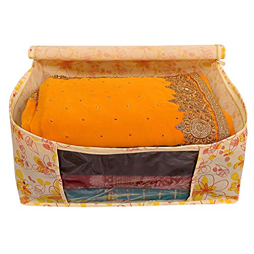 Image of Heart Home Red Flower 6 Piece Non Woven Saree Cover, Large, Yellow- CTHH21141