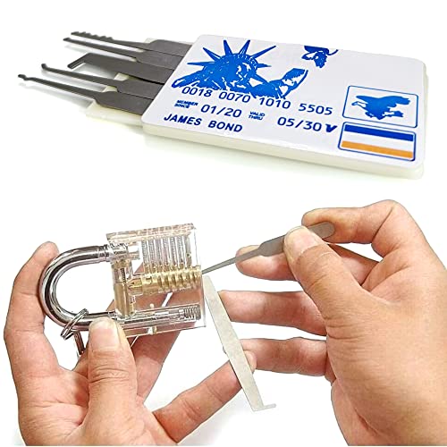 Lock Picking Set Pick Lock con 3 serrature trasparenti + carta di credito Dimensioni Lock Pick Set per principianti, fabbri e professionisti