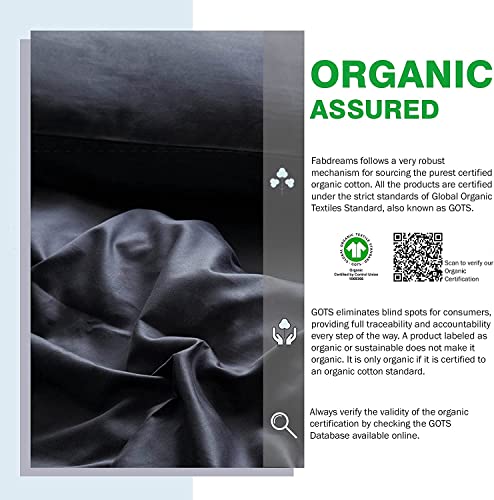 Fabdreams 100% Organic Cotton Percale Weave King Size Sheet Set | 300 Thread Count | Gots Certified | Long Staple Cotton | Cool Crisp Breathable | Fits Upto 17" Deep Pocket | Dark Gray #TOP5