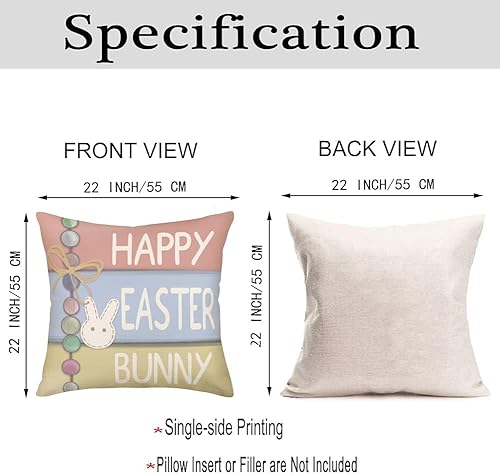 Miniatura 6 de Smilyard Juego de 4 fundas de almohada de conejo de Pascua de 22 x 22 pulgadas, diseño de hojas de flores de conejo, mariposa, búsqueda de huevos,