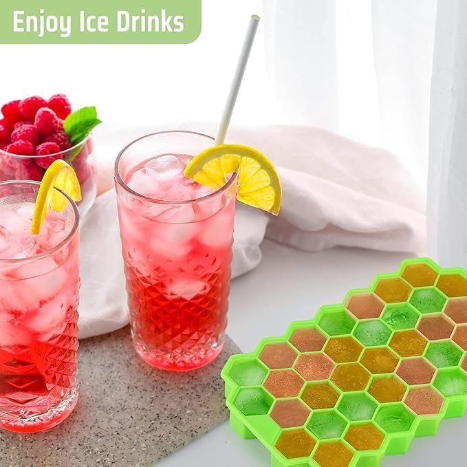 Image of Ice Cube Tray Silicone for Freezer Honeycomb 37 Cavity Ice Cube Mould Flexible Tray for Freezer, Chocolate Cake Maker, Ice Trays for Chilled Drinks, Reusable (Pack of 1)