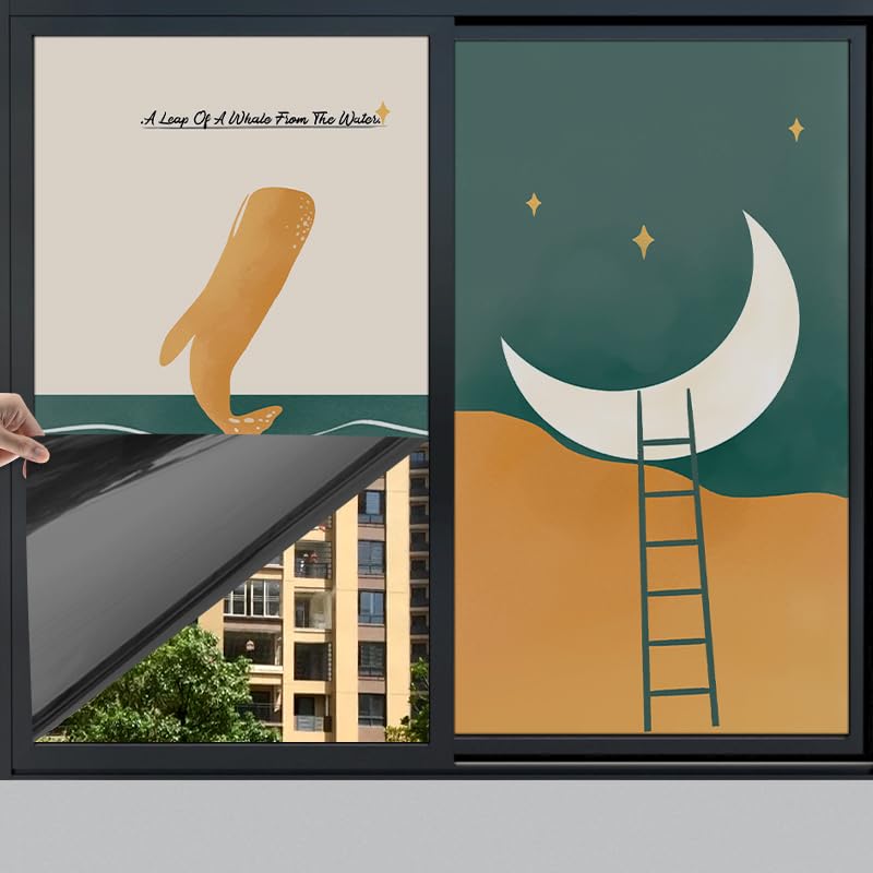 Fensterfolie Orange Dolphin Mond Milchglasfolie Fensterfolie Milchglas Selbstklebend Fensterfolie Sichtschutz Blickdicht Fenster Sichtschutzfolie Folie für Fenster Fensterfolie Bad 50x200cm/2 Pcs