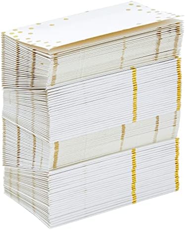 100-Pack Blank Wedding Name Place Cards for Table Setting with Gold Foil Polka Dotted Border, White, 8.9 x 5 cm