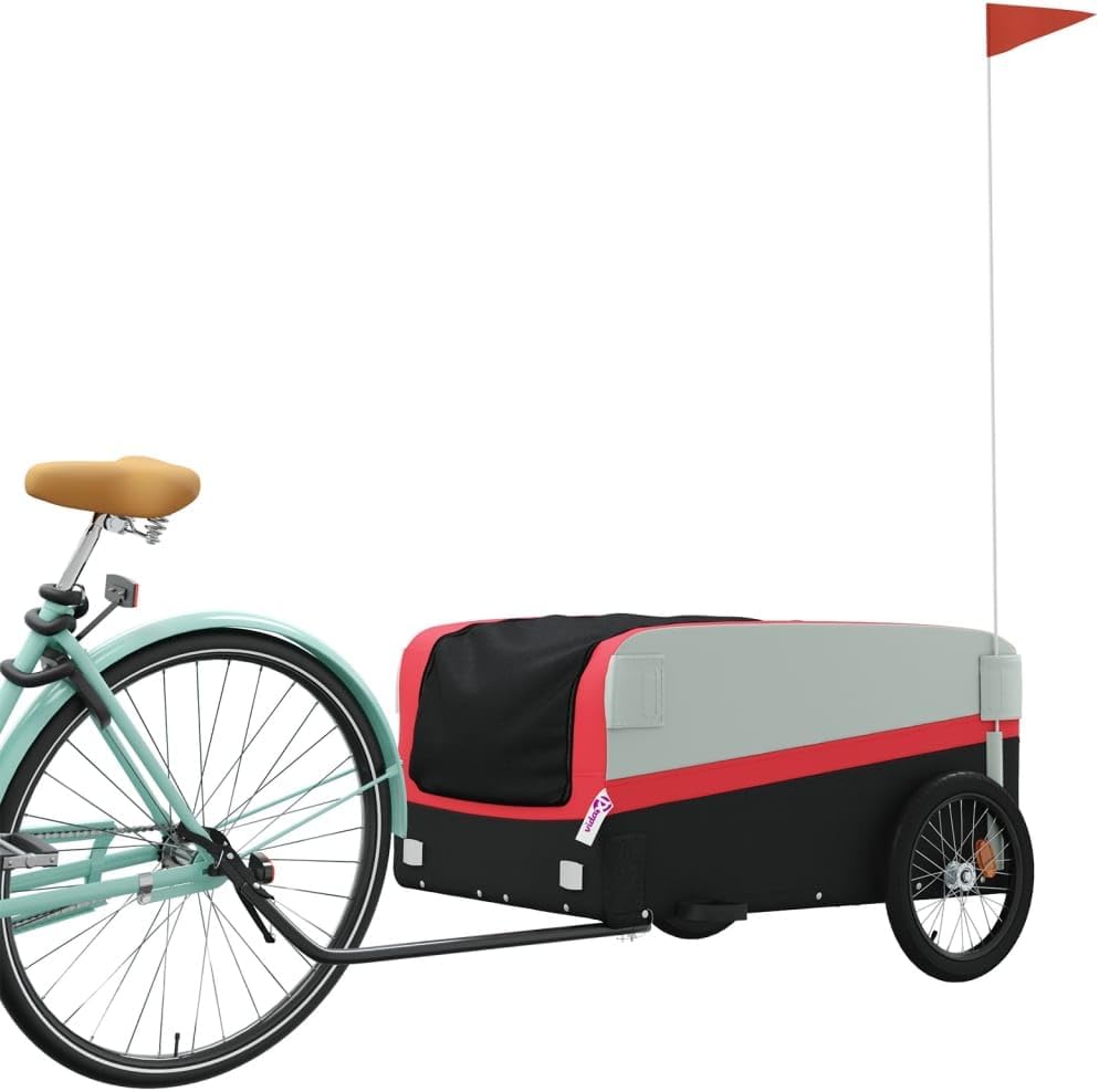 Iron Bike Trailer, Black and Red, 99.2 lb Capacity, Bicycle Cargo Hauler for Groceries, Heavy Goods, and Ebike Towing