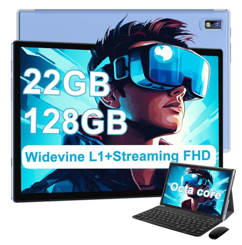 Image of 2026 Tablet 10 Inch Tablets PC with 22GB RAM 128GB ROM 1TB Expand, Octa-Core Android 14 Tablet with Keyboard Mouse, 8000mAh Battery, HD IPS Display, GPS, Widevine L1, Split Screen, Metal Body -Blue