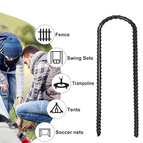Image of 12-Inch Trampoline Wind Stakes Safety Ground Anchors U-Shaped(6) | Extra Heavy Duty U Shaped Coated Rebar Stakes for Trampoline, Tent, Outdoor Large Equipment, Huge Garden Decoration