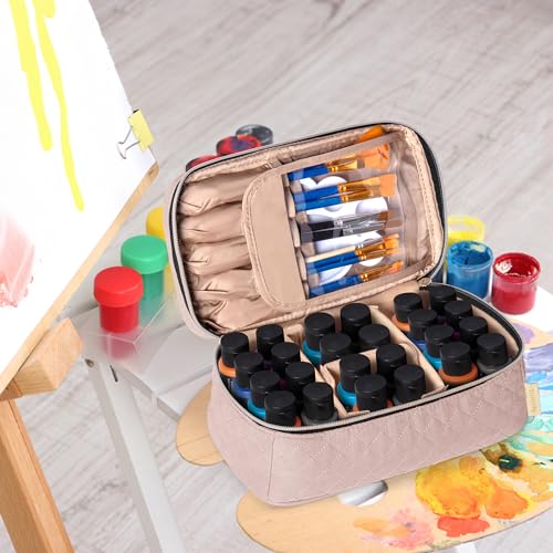 Image of Teamoy Acrylic Paint Organizer Holds 24 Bottles of 2 fl.oz Acrylic Paint, Paint Brush Storage Bag for Art Brush and Craft Supply, Misty Rose