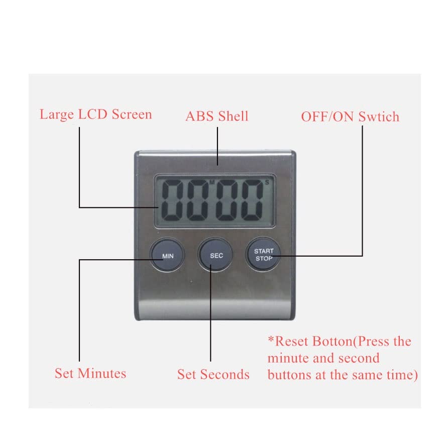 Compte à rebours de cuisine numérique et chronomètre aimanté LCD - 5