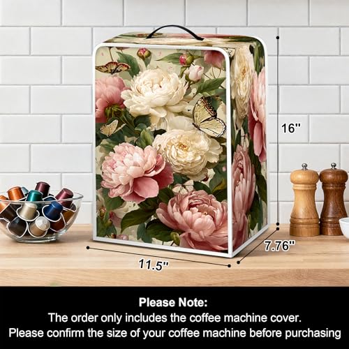 Image of Universal Coffee Maker Cover, Durable Polyester Lightweight Long-Lasting Dustproof Cotton Blend Appliance Protector for Kitchen Countertops (Light Yellow and Pink)