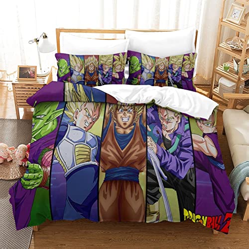 Juego de Funda de edredón de Anime Goku Juego de Ropa de Cama de Microfibra con Fundas de Almohada, Juego de 3 Piezas de Fundas de edredón de Personajes de Anime Individuales (135 x 200 cm) Cover