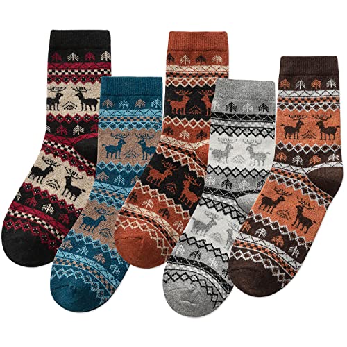 Image of IIG 5 Pairs Women's Vintage Style Thick Wool Warm Winter Crew Socks
