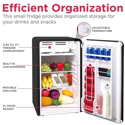Frigidaire Retro Compact Refrigerator with Chiller, 3.2 cu ft Countertop Fridge, Built-In Bottle Opener, Rounded Corners, Premium, for Office, Bedroom, Dorm Room, Cabin, 18.5D x 20W x 31.5H (Black) by Frigidaire - Image 4