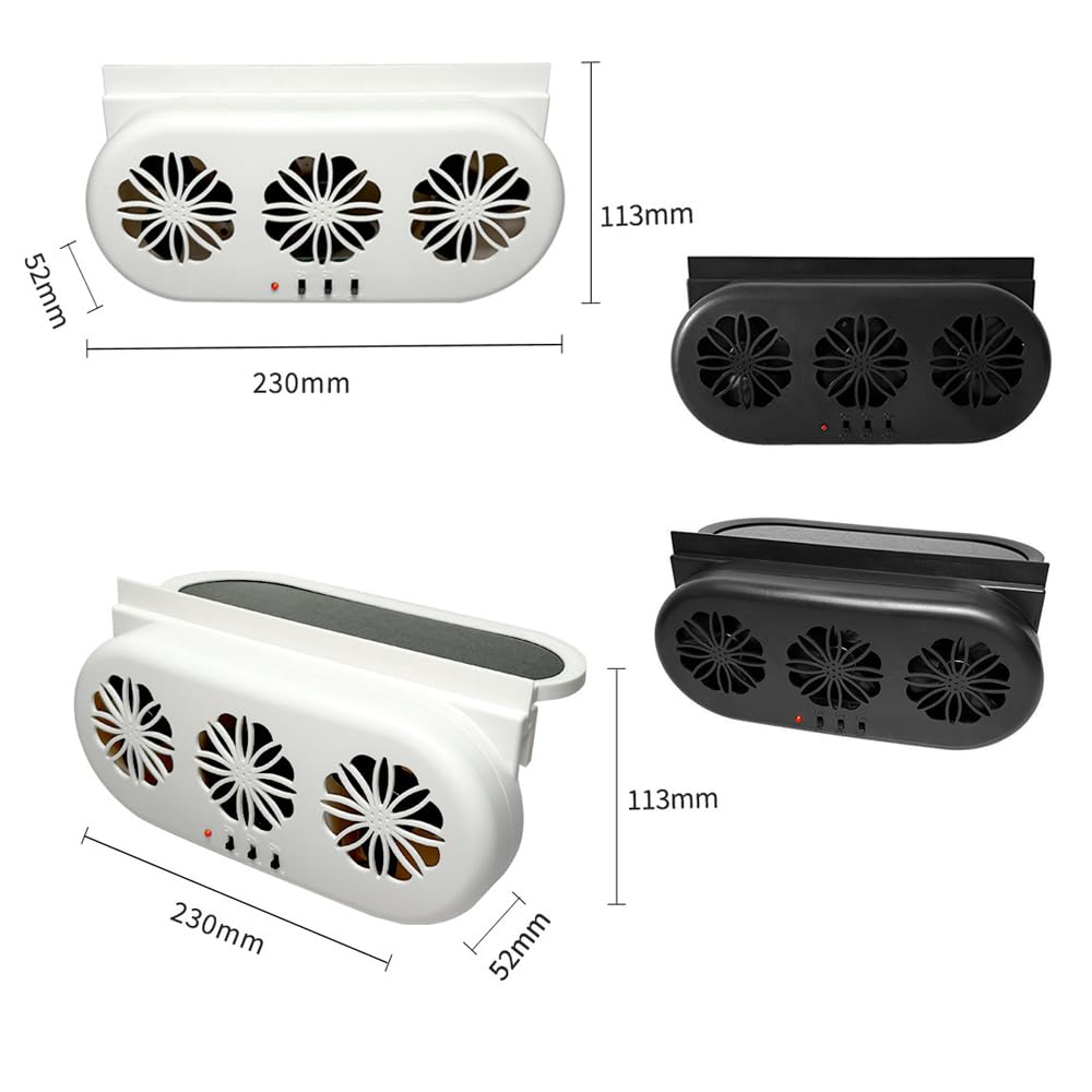Shkalacar Ventilatore di Scarico per Auto, 3 Ventole Ventilatore di circolazione dell'Aria Alimentato Tramite USB e energia Solare Ventilatore di Ventilazione Silenzioso Ventola di Raffreddamento