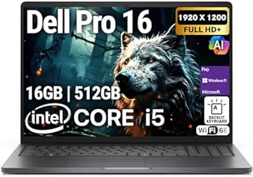 Pro 16 PC16250 (Replaces Latitude 3550) 16” WUXGA Display Business Laptop, Intel i5-120U, 16GB DDR5 RAM, 512GB SSD PCIe, WiFi 6E + BT, RJ-45, Backlit Keyboard, HD Webcam, Windows 11 Pro - Black