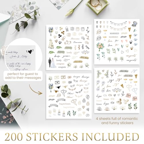 Image of Premium Wedding Guest Book with 200 Stickers - Elegant Linen Guest Sign in Book for Wedding Reception, Polaroid Photo Corners & Table Sign, Keepsake Memory Book