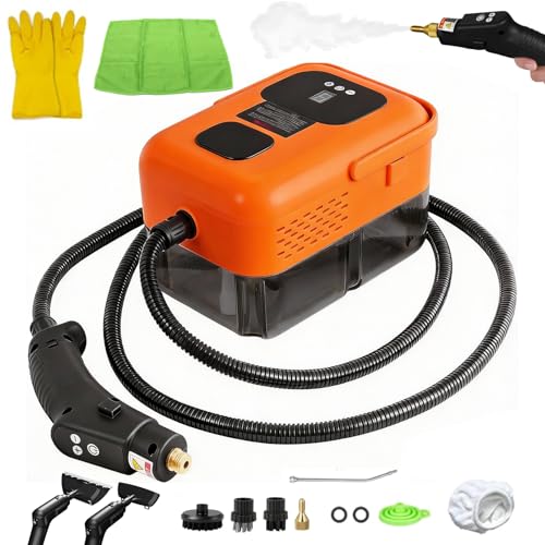 Limpiador de Vapor con Accesorios, 9 Velocidades 2500W Vaporeta Limpieza de Mano, Portátil Multiusos Vaporeta Limpieza Hogar Potente para Muebles de Cocina, Baño, Automóvil, Piso, Sofá (naranja)