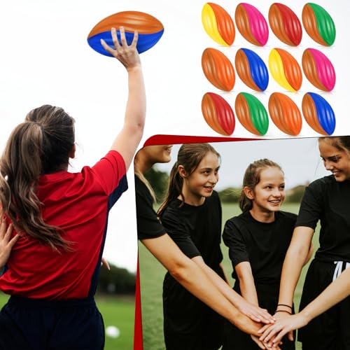 Image of Jerify 12 Pcs Mini Footballs for Kids Spiral Foam Football Bulk 5 Inch Soft Small Waterproof Foam Ball Sports Birthday Toddler Football for Indoor and Outdoor Game(Festive Color)