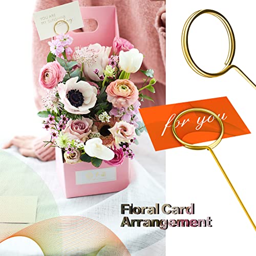 Wyomer 40 Pieces 13.4'' Golden Round Shape Card Holders Floral Picks Clips Metal Wire Floral Place Card Holder Floral Card Holder Clip Photo Memo Holder For Wedding Birthday Baby Shower Office #TOP4