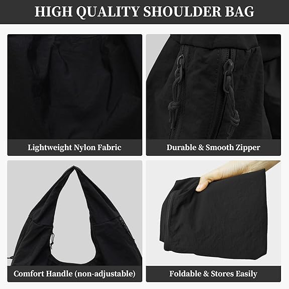 Bolso hobo para mujer, bolso tote elegante, bolso grande de hombro con cremallera, práctico bolso de nailon para trabajo, viaje y compras miniatura 5