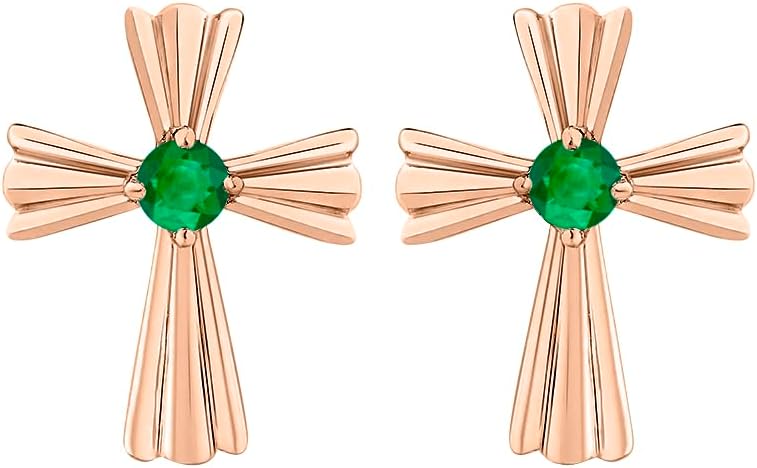 Cross Stud Earrings with 4mm Emerald Stone in 925 Sterling Silver For Daily Wear
