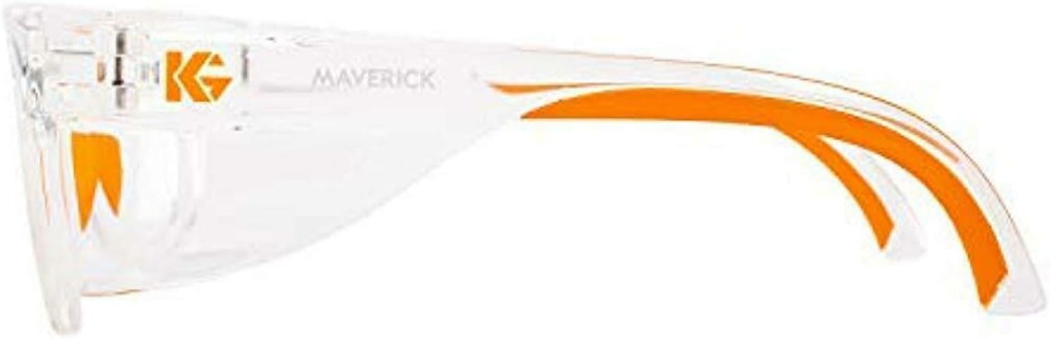 Kleenguard Maverick Safety Glasses with Intergrated Side Shields (3 Pair) (49301 Clear Anti-Fog Lens with Clear Frame and Orange Tips)