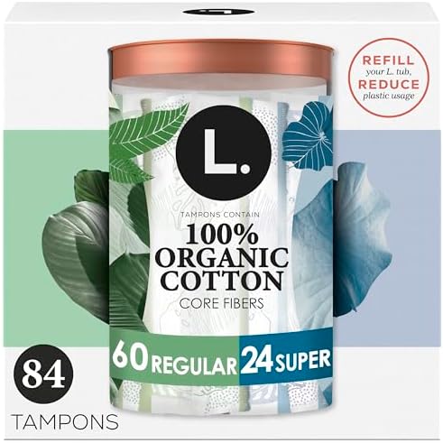 L. Organic Cotton Tampons Regular/Super Absorbency Multipack, 84 Count (2x42) - No Synthetic Pesticides