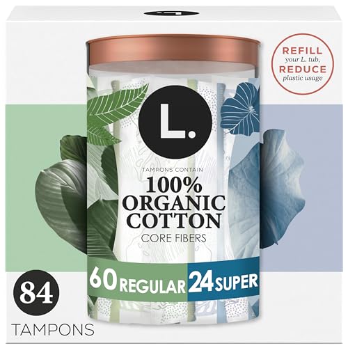 L. Cotton Tampons Regular/Super Absorbency Multipack, Contains an Organic Cotton Core, Made Without Synthetic Pesticides, or Fragrances, 84 Count (2 Packs of 42)