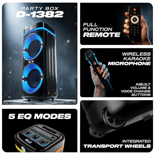 Image of DIGIMORE 240W PartyBox Speaker w /Wireless Mic | Dual 8 inch Boombox Speakers | AI Sound Boost & Deep Base Sound | RGB Lights, 10Hrs Battery & BT 5.3 /USB /TF /AUX for Parties & Gatherings (D-1382)