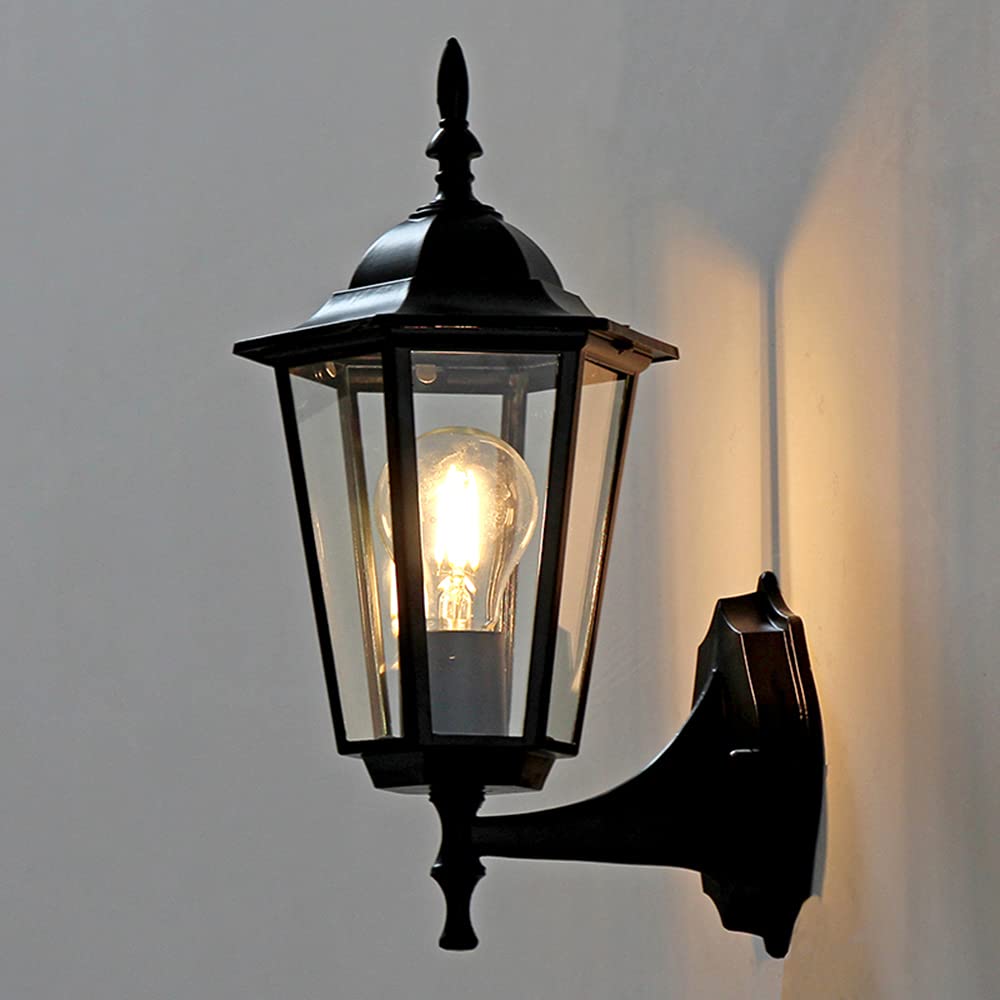 Mengjay Trade Black Outdoor Wall Lantern Security Light Complete Ip44 Weatherproof With Lamp Wall Lamp Vintage Wall Lantern Light E27 Retro Wall Sconce Light Fixture For Garden Porch Bar Pathway,Coffee Room