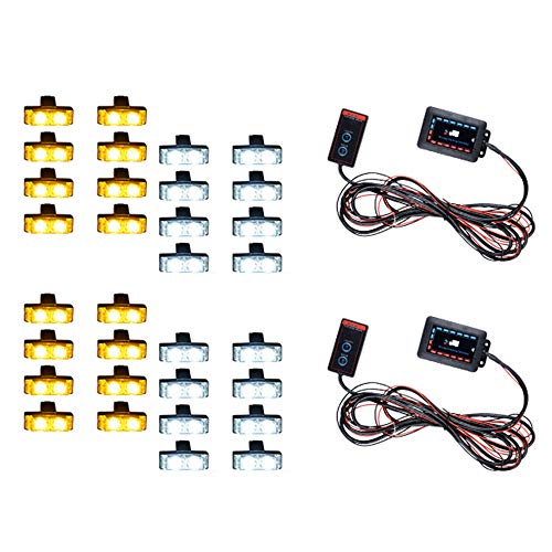 Anzio 2-LED Amber/White Truck Vehicle Car Weather Proof Emergency Warning Hazard Strobe Light Bar Kit (32pcs, Amber/White)