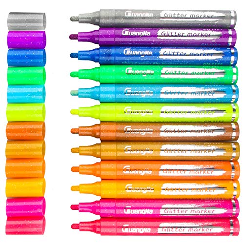 Tomorotec [12 Color] Glitter Markers, Art Glitter Paint Markers Set Water-Based Shimmer Marker