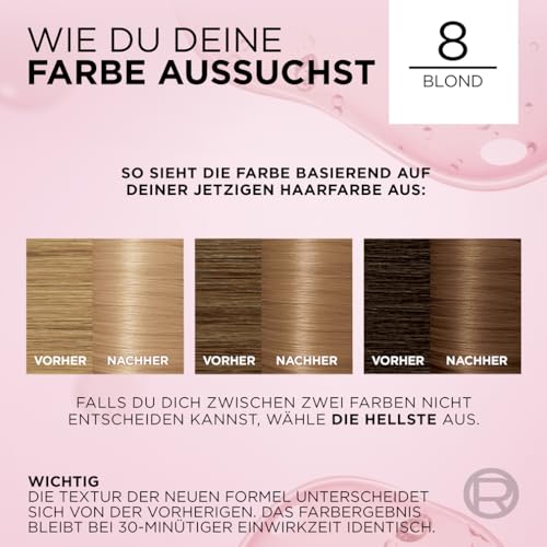 Foto von L'Oréal Paris Permanente Haarfarbe, 100% Grauhaarabdeckung, Haarfärbeset mit Coloration, Shampoo und 3-Fach Pflege Creme Farbe, Excellence Creme, 8 Blond, 3 x 268 g