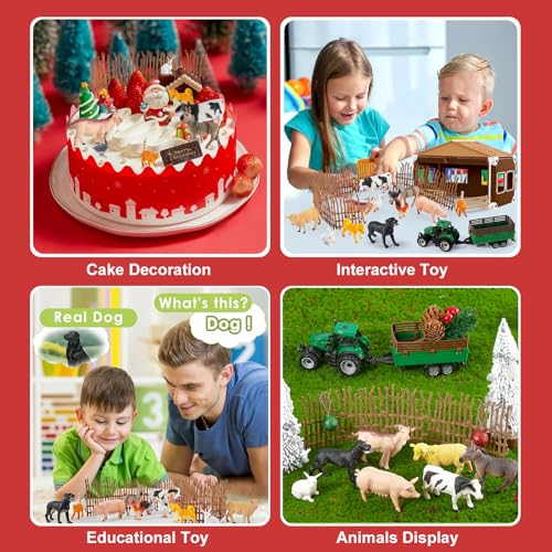 BUYGER Bauernhof Tiere Figuren Spielzeug ab 3 Jahre mit Scheune, Traktor Anhänger e Zäune, Realistische Tierfiguren Set, Lernspielzeug Geschenke für Mädchen Jungen ab 3 Jahre