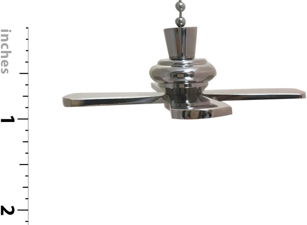 Royal Designs Ceiling Fan Pull Chain Beaded Ball Extension Chain with Decorative Fan and Light Bulb, Nickel Plated, Set of 4