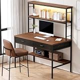 FaitLux 机 パソコンデスク 2段デスク上棚 pcデスク desk 桌子 引き出し付き 上棚高さ調節可能 垂直収納6倍 コンパクト テーブル 幅100×奥行51cm ゲーミングデスク 書斎 省スペース 組み立て簡単 勉強机 学習机 安定性 大容量収納 ブラウン