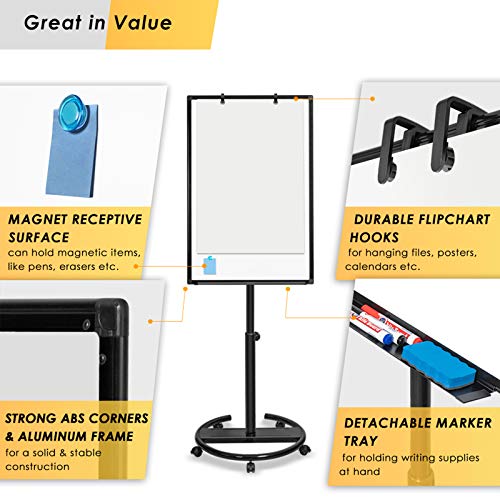 Mobile Whiteboard – 36 X 24 Inches Portable Magnetic Dry Erase Board, 3' X 2' Stand Easel White Board Dry Erase Easel Standing Board W/ Flipchart Hooks ( Black ) #TOP6