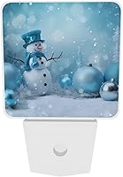 Vista 6 de Juego de 2 luces nocturnas de muñeco de nieve de Navidad, con sensor automático azul, luces nocturnas LED del atardecer al amanecer, lámpara