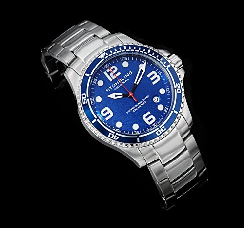 Stuhrling Original Mens “Specialty Grand Regatta” Stainless Steel Professional Swiss Quartz Dive Watch with Date