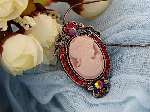 Alilang Vintage Inspired Ruby Red Crystal Rhinestones Cameo Lady Pendant Necklace #TOP1