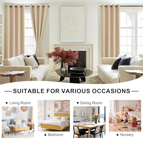 DWCN Vorhänge Blickdicht Verdunkelungsgardinen mit Ösen 2 Stücke Thermogardine für Wohnzimmer, Schlafzimmer, Gardinen Kurz, Biscotti Beige, 137x117cm(HxB)
