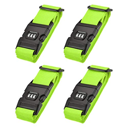 Sangle de bagage vert clair 2m x 5cm réglable avec serrure à combinaison | Lot de 4